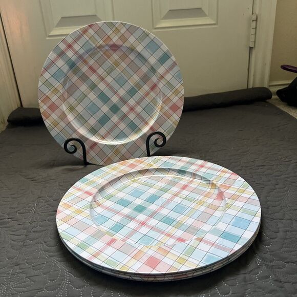 Prima Design Jacobean Plaid Tin Dinner Charger Plates 5pc 10" Plates Serverware - Picture 2 of 10